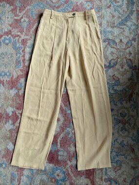Sonia Rykiel Paris Champagne Straight Leg Pleated Trousers Size 40